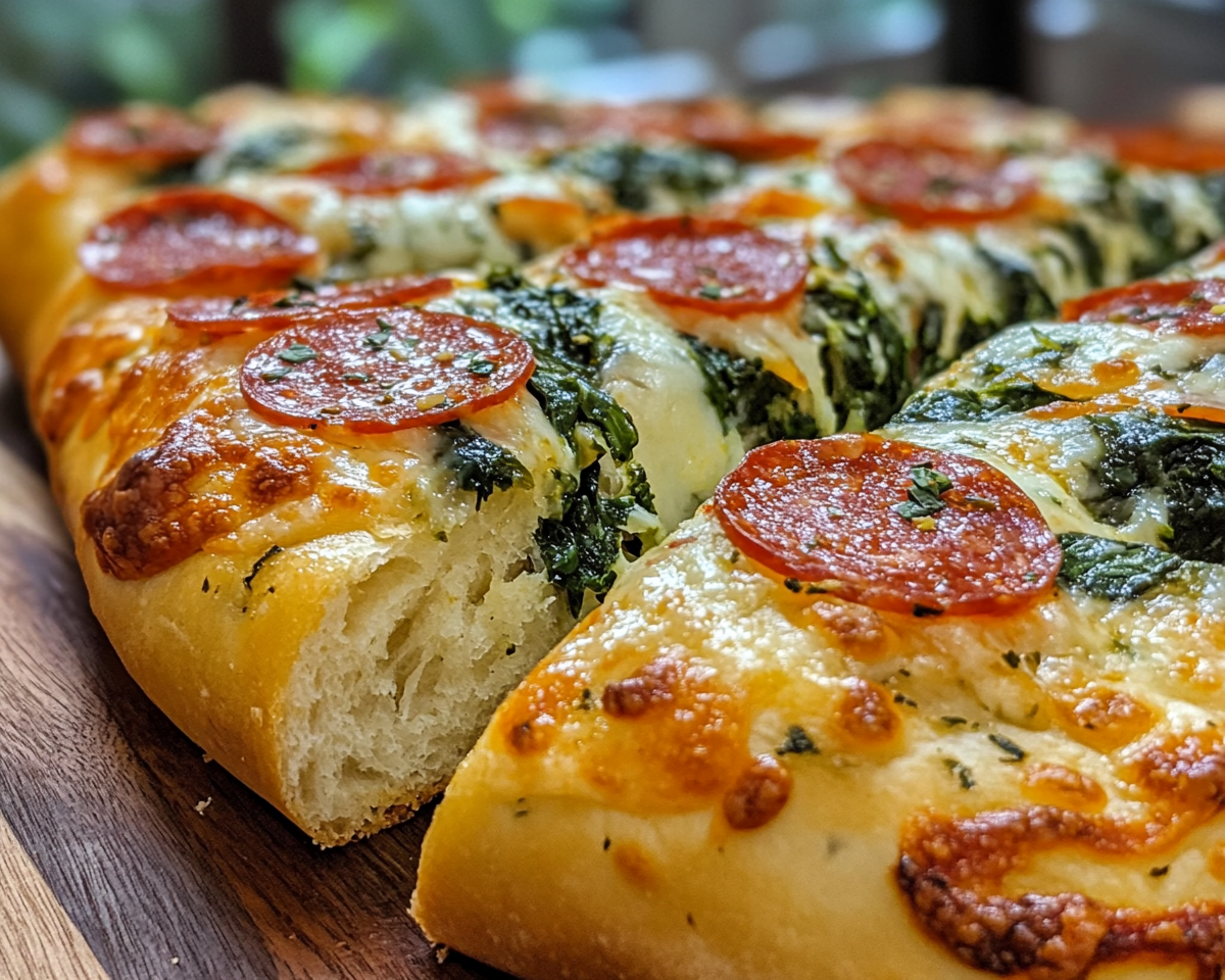 stuffed pepperoni bread, spinach bread recipe, cheesy pepperoni roll, savory spinach bread, pepperoni roll with spinach, easy stuffed bread