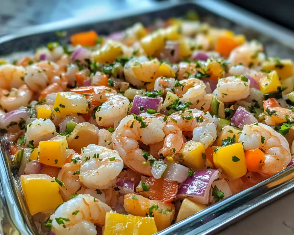 Shrimp ceviche recipe, fresh shrimp ceviche, quick shrimp appetizer, citrus-marinated shrimp, tropical ceviche, Latin-inspired seafood dishes