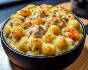 chicken gnocchi pot pie, creamy chicken and gnocchi, one-pot chicken dinner, gnocchi recipes with chicken, chicken pot pie with a twist