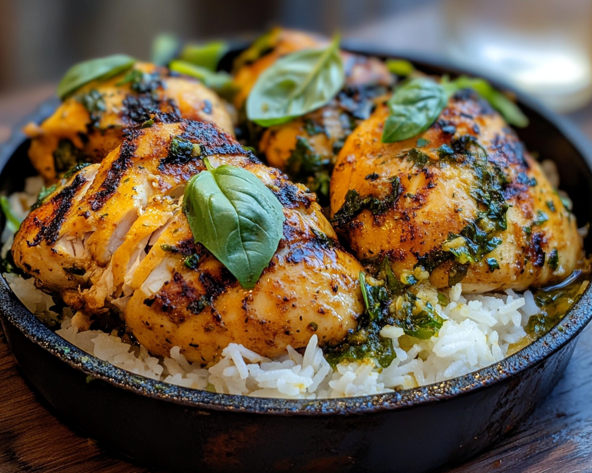 coconut basil chicken, spiced chicken with rice, creamy basil chicken recipe, coconut curry chicken with rice, fragrant chicken skillet