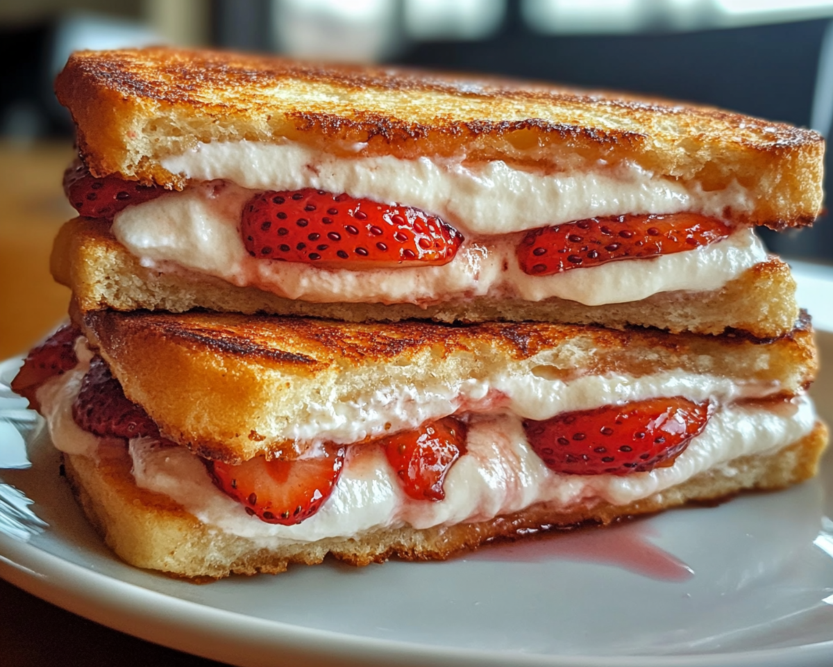 crispy cheesecake sandwiches, fried dessert sandwiches, strawberry cheesecake toast, deep-fried cheesecake recipe, indulgent cheesecake sandwiches, strawberry dessert ideas, easy fried cheesecake sandwiches