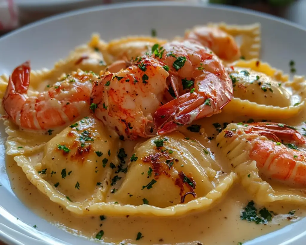 Seafood ravioli, lobster ravioli recipe, shrimp and lobster pasta, garlic butter sauce for ravioli, homemade ravioli ideas, elegant seafood dinner