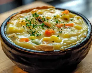 creamy chicken soup, chicken pot pie recipe, hearty chicken vegetable soup, comfort food soup, pot pie-inspired soup