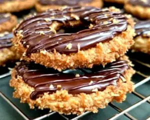 homemade caramel coconut cookies, Samoas recipe, DIY Girl Scout cookies, chocolate-drizzled cookies, coconut caramel cookies, chewy cookie recipes