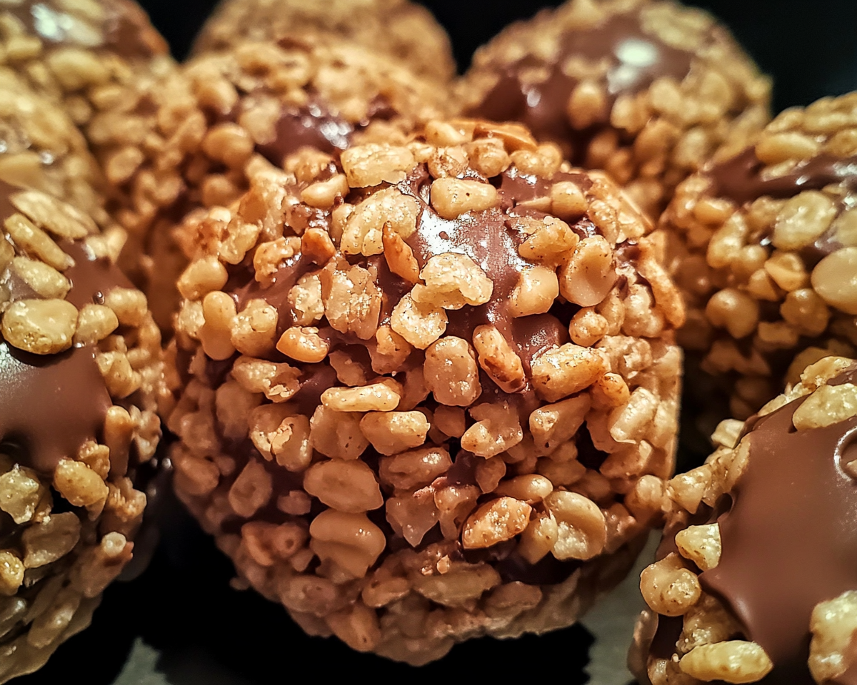 chocolate peanut butter treats, no-bake peanut butter balls, Rice Krispies chocolate balls, crunchy chocolate snacks, peanut butter chocolate recipe