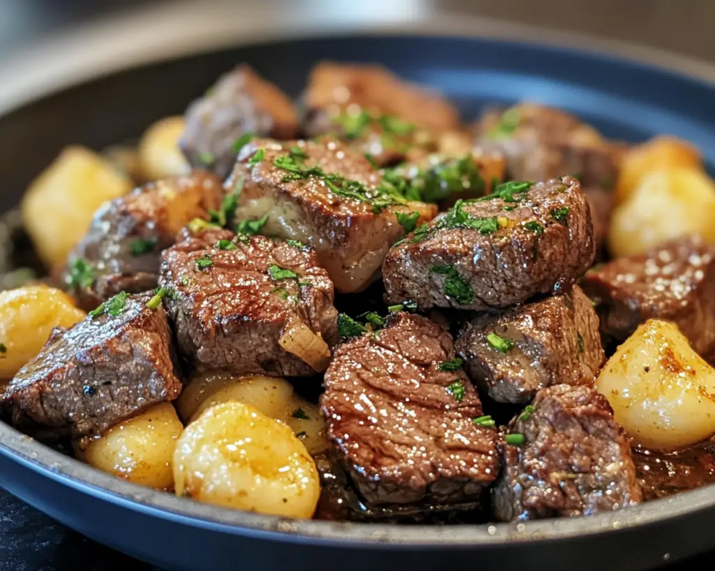 Air fryer gnocchi, steak bites recipe, air fryer steak, garlic butter steak bites, crispy gnocchi recipe, quick air fryer dinners