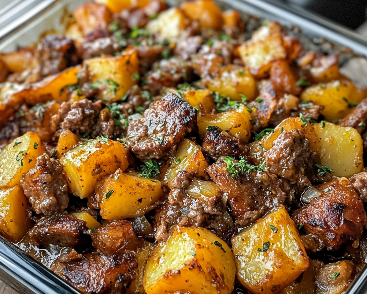 ground beef potato casserole, easy meat and potato bake, creamy casserole recipe, cheesy potato casserole, comfort food casserole