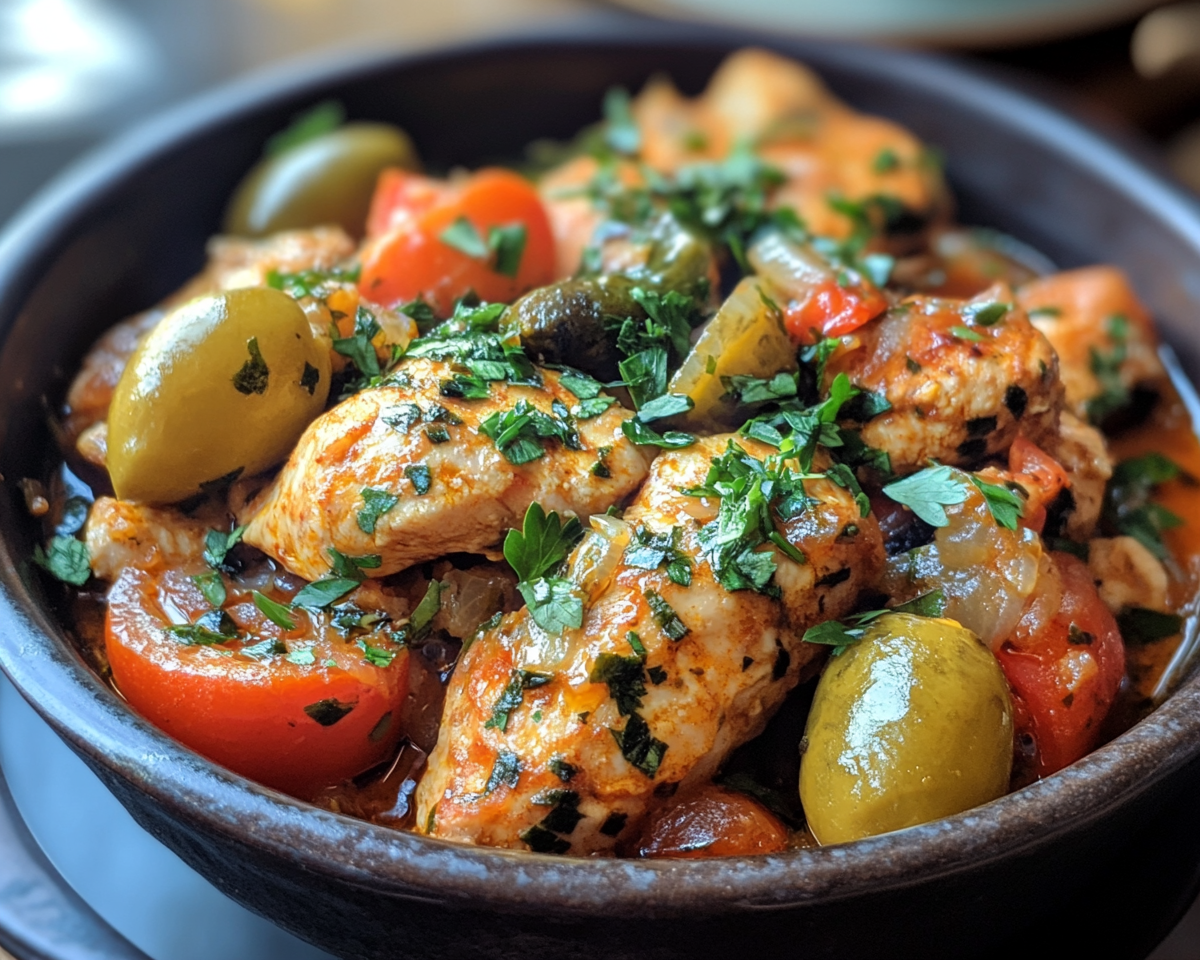 Mediterranean chicken slow cooker recipe, crockpot Mediterranean chicken, Mediterranean chicken stew, healthy slow cooker chicken, one-pot Mediterranean chicken