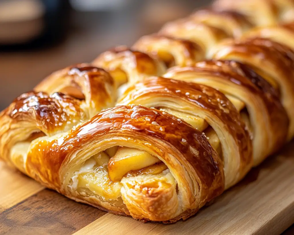 apple puff pastry dessert, caramel apple pastry braid, cream cheese pastry recipes, flaky apple braid, apple caramel cream cheese pastry, braided puff pastry dessert