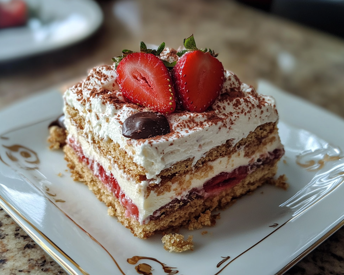 no-bake strawberry cake, strawberry icebox dessert, cream cheese layered cake, summer dessert recipes, strawberry cream dessert, easy icebox cake