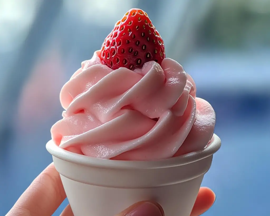 strawberry frozen dessert, homemade strawberry whip, fruity Dole Whip recipe, vegan strawberry Dole Whip, creamy berry dessert