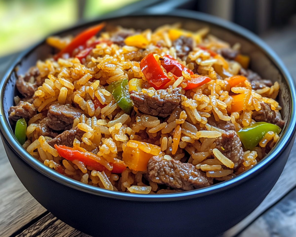 beef rice bowl recipe, pepper and rice stir-fry, quick beef and rice, easy rice bowl ideas, Asian-inspired rice bowls, healthy beef bowl recipe