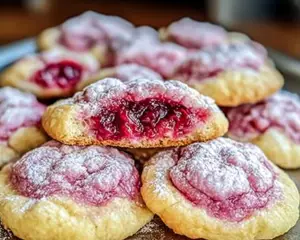 raspberry cookies, chewy sugar cookies, fruity sugar cookies, raspberry dessert recipe, soft cookies with raspberries, raspberry treat recipe