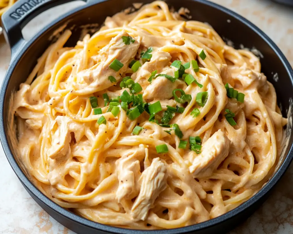 Spicy chicken pasta, creamy Buffalo pasta, easy pasta recipe, chicken and pasta dish, Buffalo-style dinner