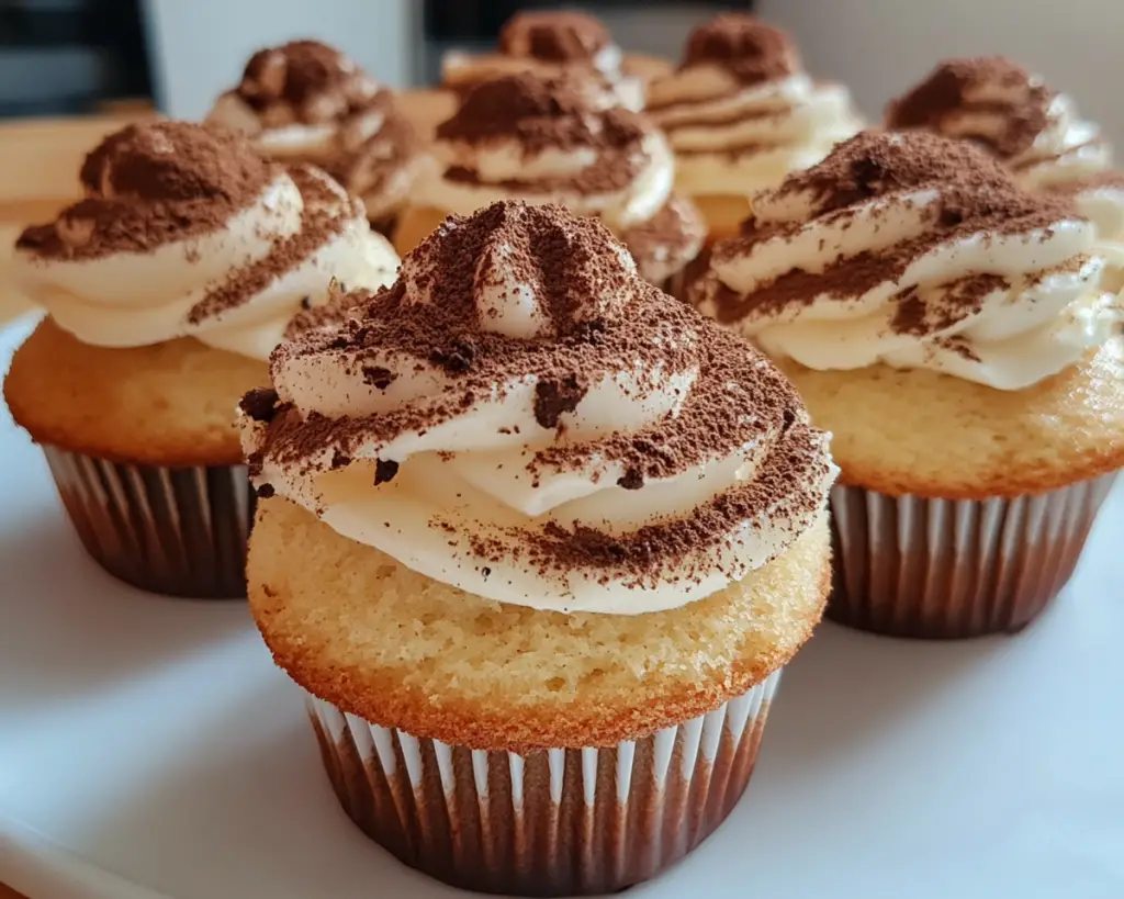 Italian dessert cupcakes, coffee-flavored cupcakes, mascarpone cupcakes, tiramisu-inspired desserts, mini tiramisu cakes, tiramisu frosting cupcakes