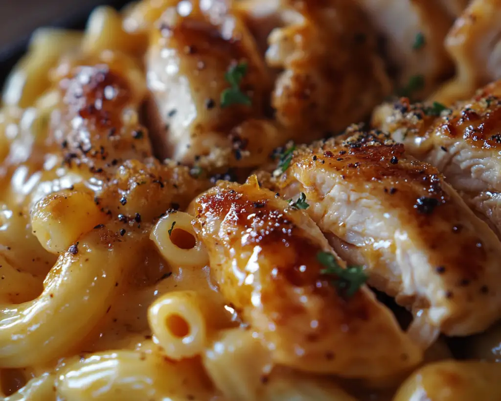 honey pepper chicken mac and cheese, creamy mac and cheese with chicken, honey-glazed chicken pasta, sweet and savory chicken mac and cheese, comfort food chicken mac