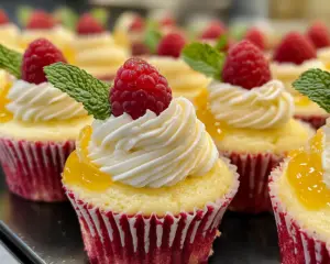 lemon raspberry cupcakes, raspberry lemon dessert, lemon cupcakes with raspberry filling, raspberry lemon treats, sweet and tart cupcakes, summer cupcake recipe