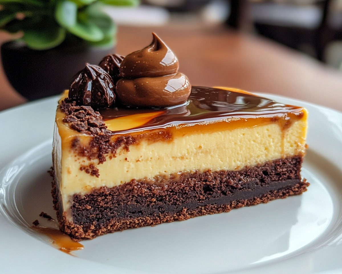 brownie caramel cheesecake, caramel cheesecake dessert, chocolate caramel cheesecake, layered brownie cheesecake, decadent caramel desserts, caramel chocolate cheesecake