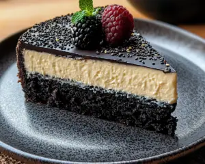 black sesame cheesecake, sesame dessert recipe, Asian-inspired cheesecake, nutty cheesecake recipe, sesame paste cheesecake