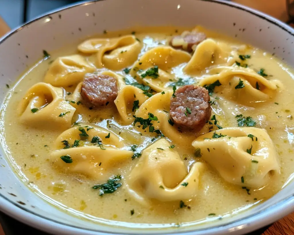 Italian sausage soup with tortellini, creamy tortellini soup, sausage tortellini soup recipe, easy tortellini soup, hearty sausage soup, tortellini soup ideas