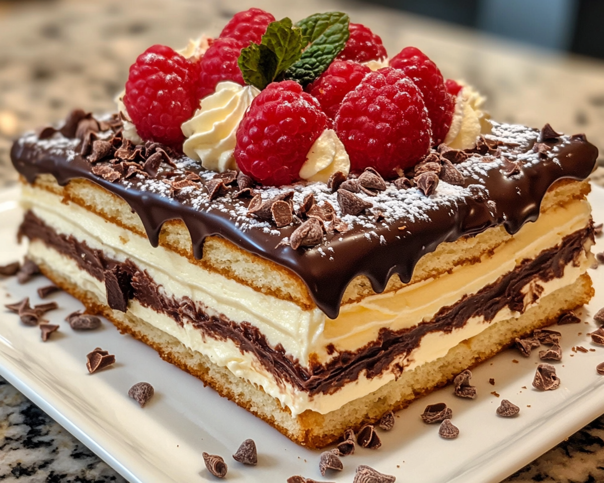 Chocolate eclair dessert, no-bake eclair cake, easy chocolate dessert, eclair-inspired cake, graham cracker icebox cake, creamy no-bake desserts