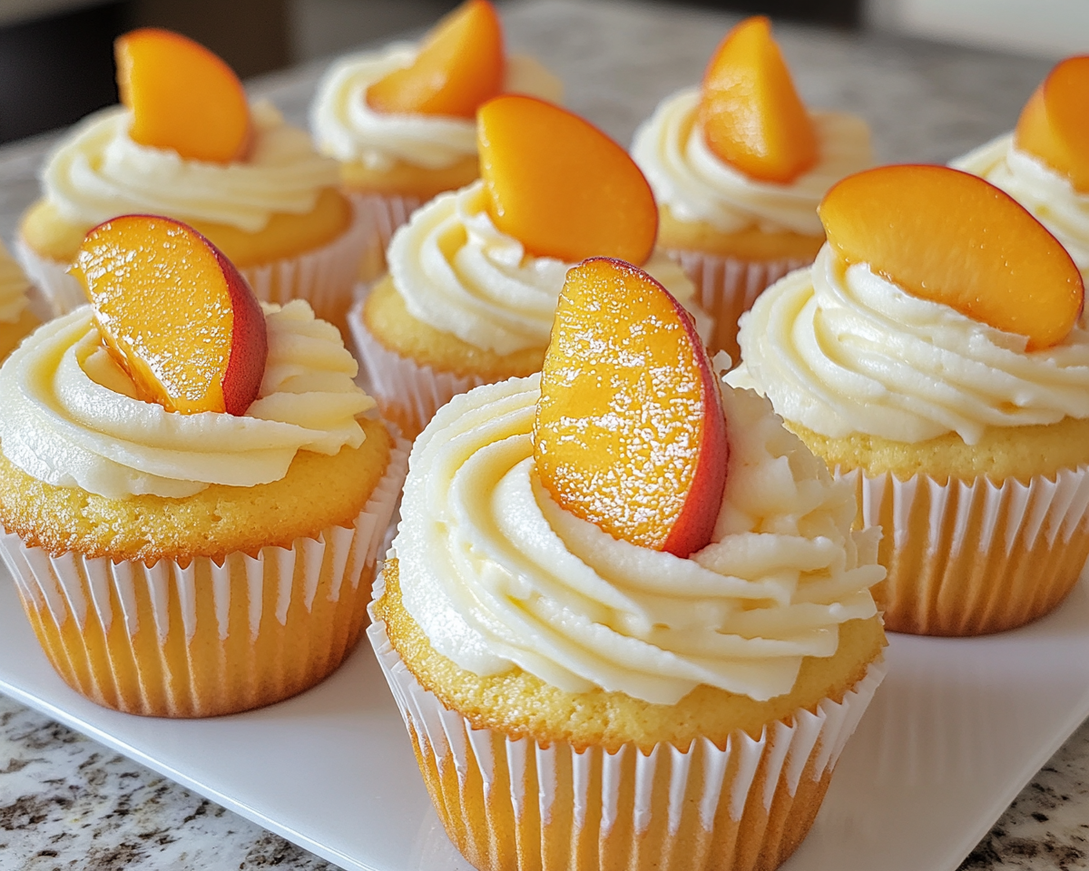 peach cupcakes recipe, honey cream cheese frosting, peach and honey cupcakes, fruity cupcakes, summer dessert recipes, easy cream cheese cupcakes