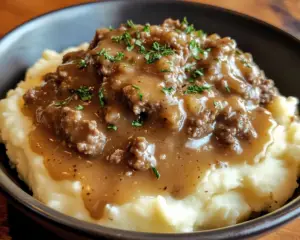 beef gravy recipe, mashed potato dinner, creamy mashed potatoes with gravy, ground beef meal, classic comfort food, beef and potato recipe, easy ground beef gravy