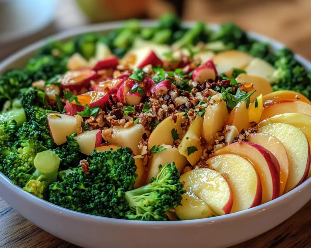 broccoli and apple salad, sweet broccoli salad, apple broccoli slaw, creamy apple salad, broccoli salad with cranberries, healthy apple broccoli recipe