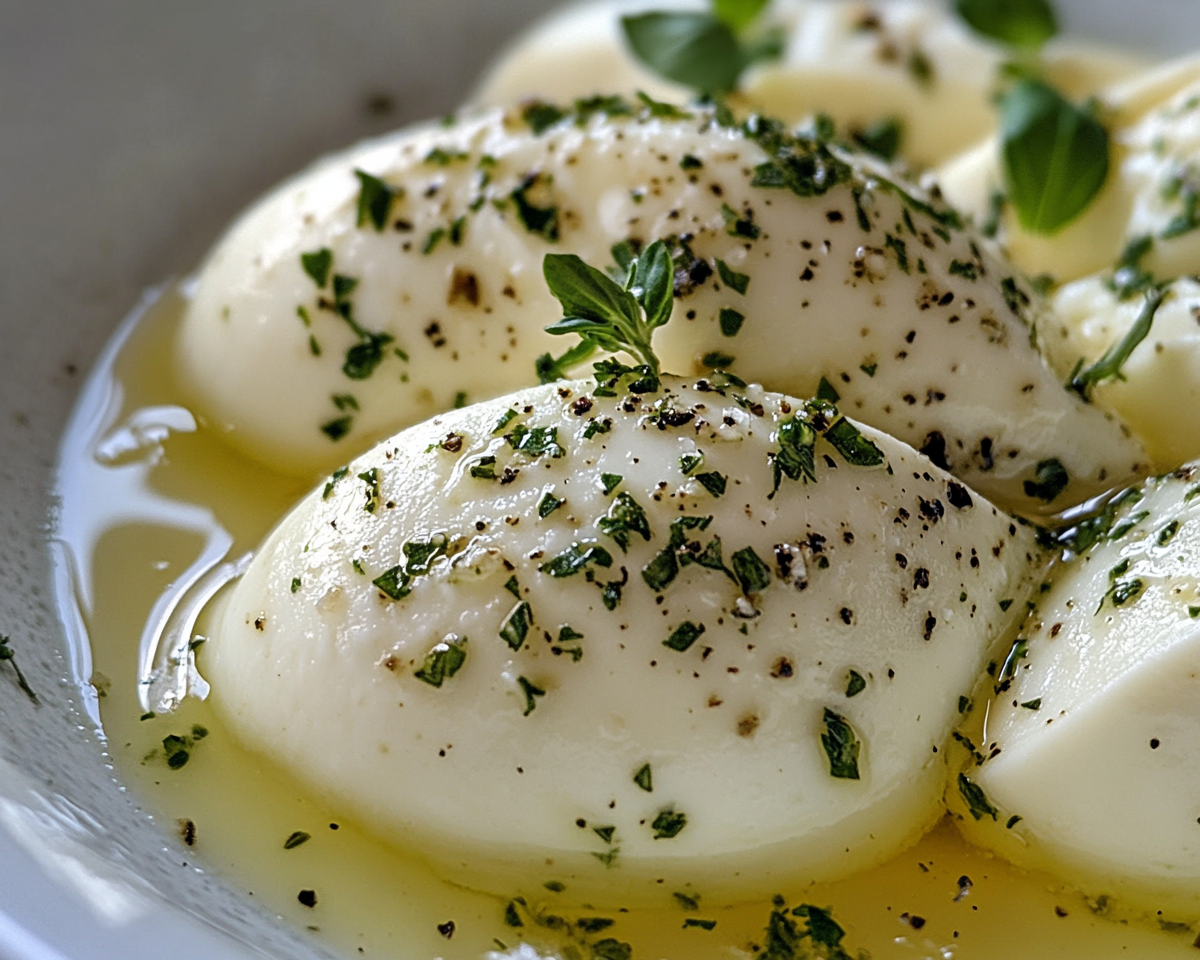 marinated mozzarella recipe, mozzarella with herbs, infused mozzarella, mozzarella appetizer, herbed mozzarella balls, easy mozzarella marinade, cheese with olive oil and herbs