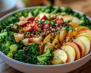 broccoli and apple salad, sweet broccoli salad, apple broccoli slaw, creamy apple salad, broccoli salad with cranberries, healthy apple broccoli recipe