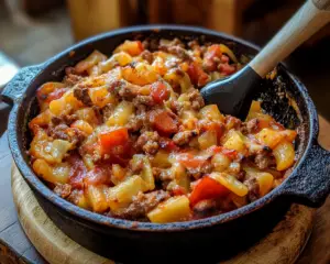 ground beef potato casserole, easy hobo casserole recipe, cheesy potato casserole, layered beef casserole, budget-friendly casserole