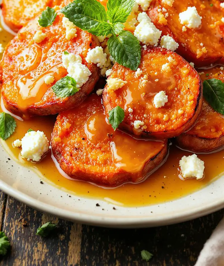 Roasted Sweet Potato Rounds with Honey and Feta