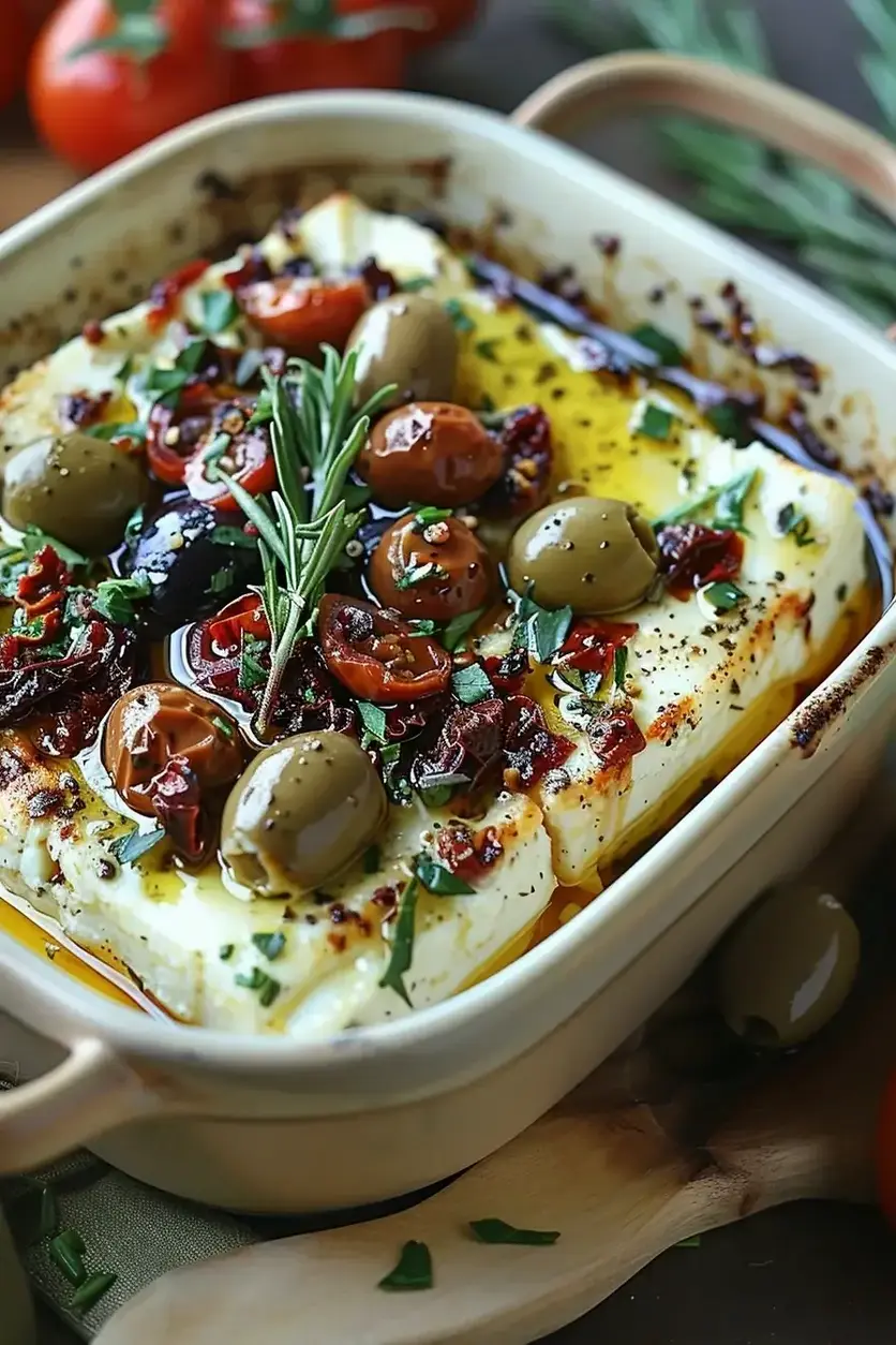 Baked Feta with Olives & Sun-Dried Tomatoes