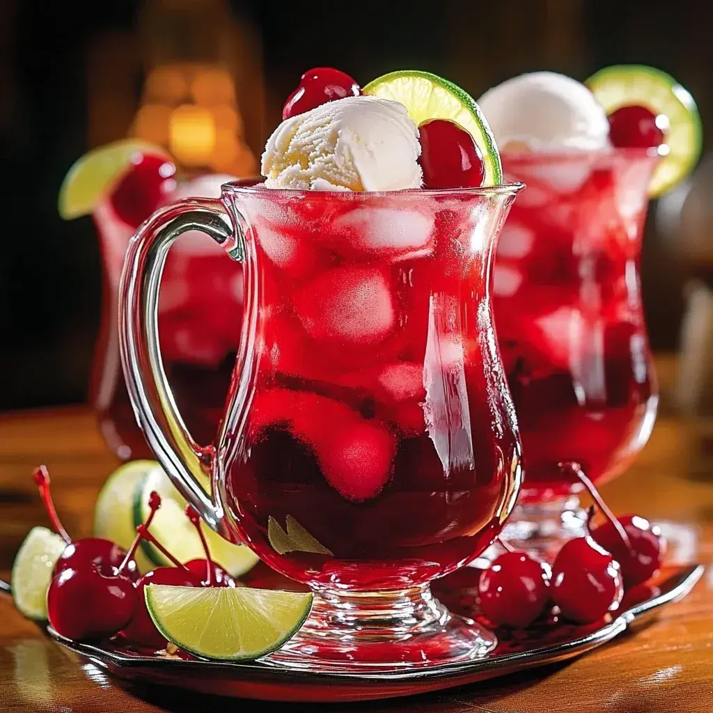 Close-up of vanilla ice cream being scooped into a glass for a Shirley Temple Float.