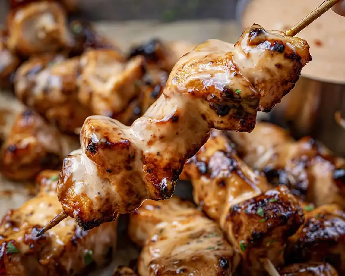 Easy Air Fryer Bang Bang Chicken Skewers with Homemade Sauce