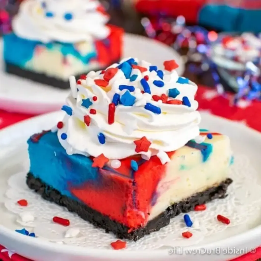 Patriotic Cheesecake Bars with Delicate Swirl